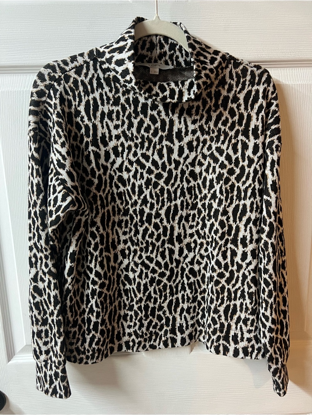 LOFT Black Cream Leopard-Print Turtleneck Sweater
